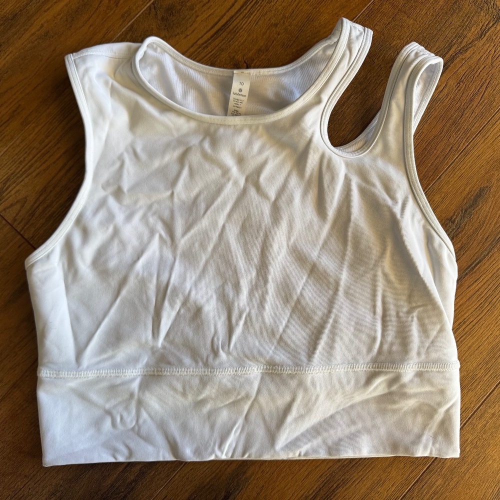 Lululemon White Cropped Athletic Tank Top w/ Built-In Bra Size 10